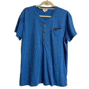 Diesel Mens Blue Marl Henley Short Sleeve‎ Shirt Wood Buttons XL